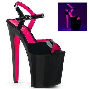 Pleaser Women's Xtreme-809tt Platform in Patent Black and Pink (Size 7)